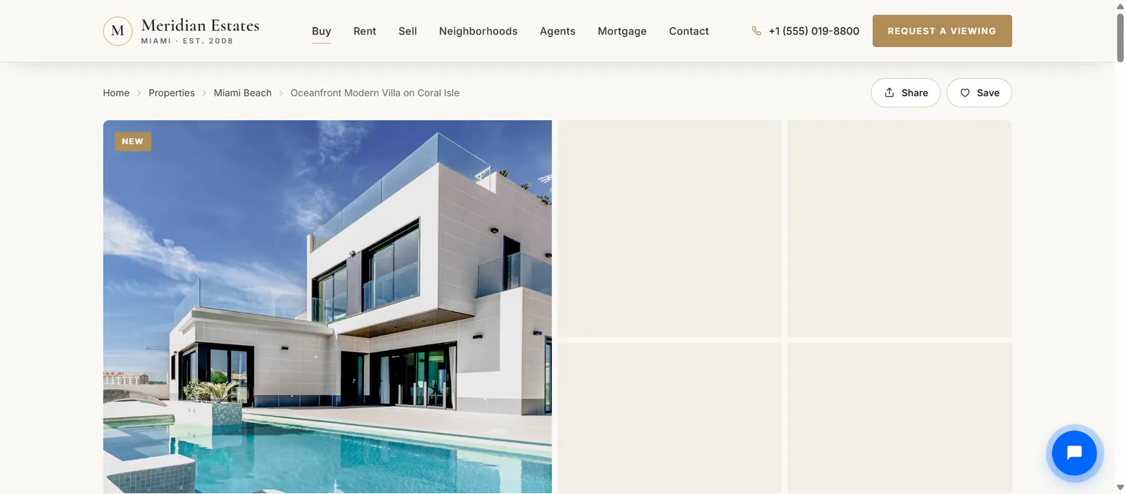 A Meridian Estates page with the Botvee greeting in the corner